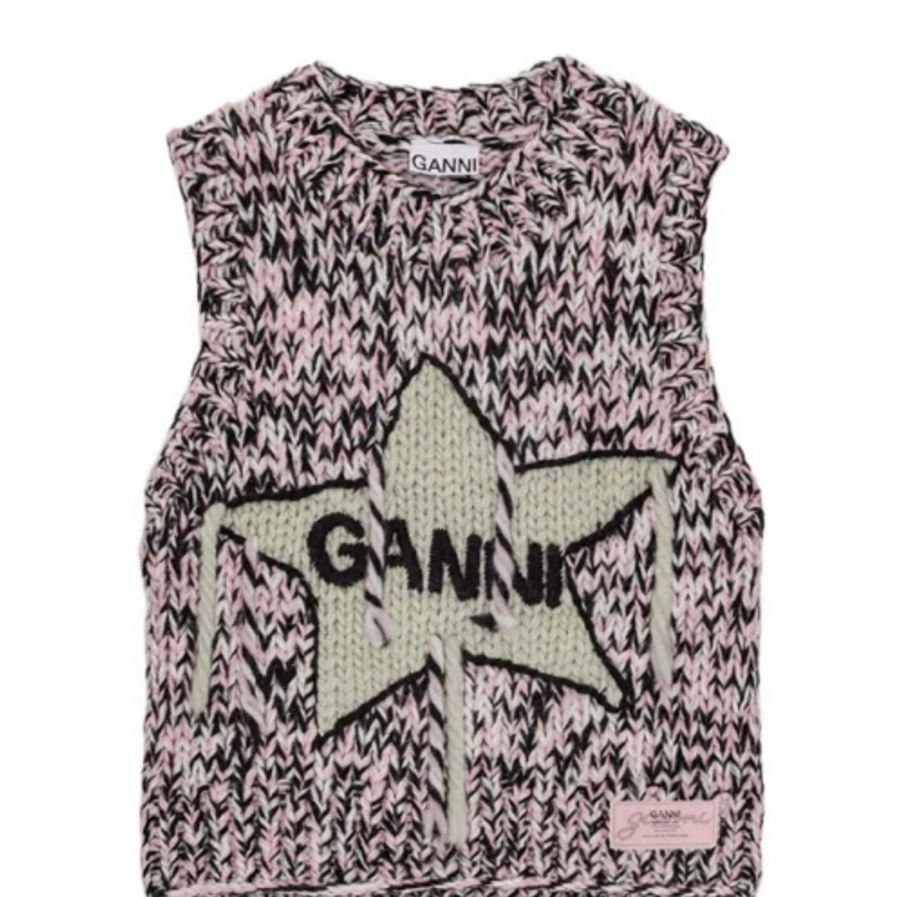 Ganni Pink and Black Sweater with Star Graphic